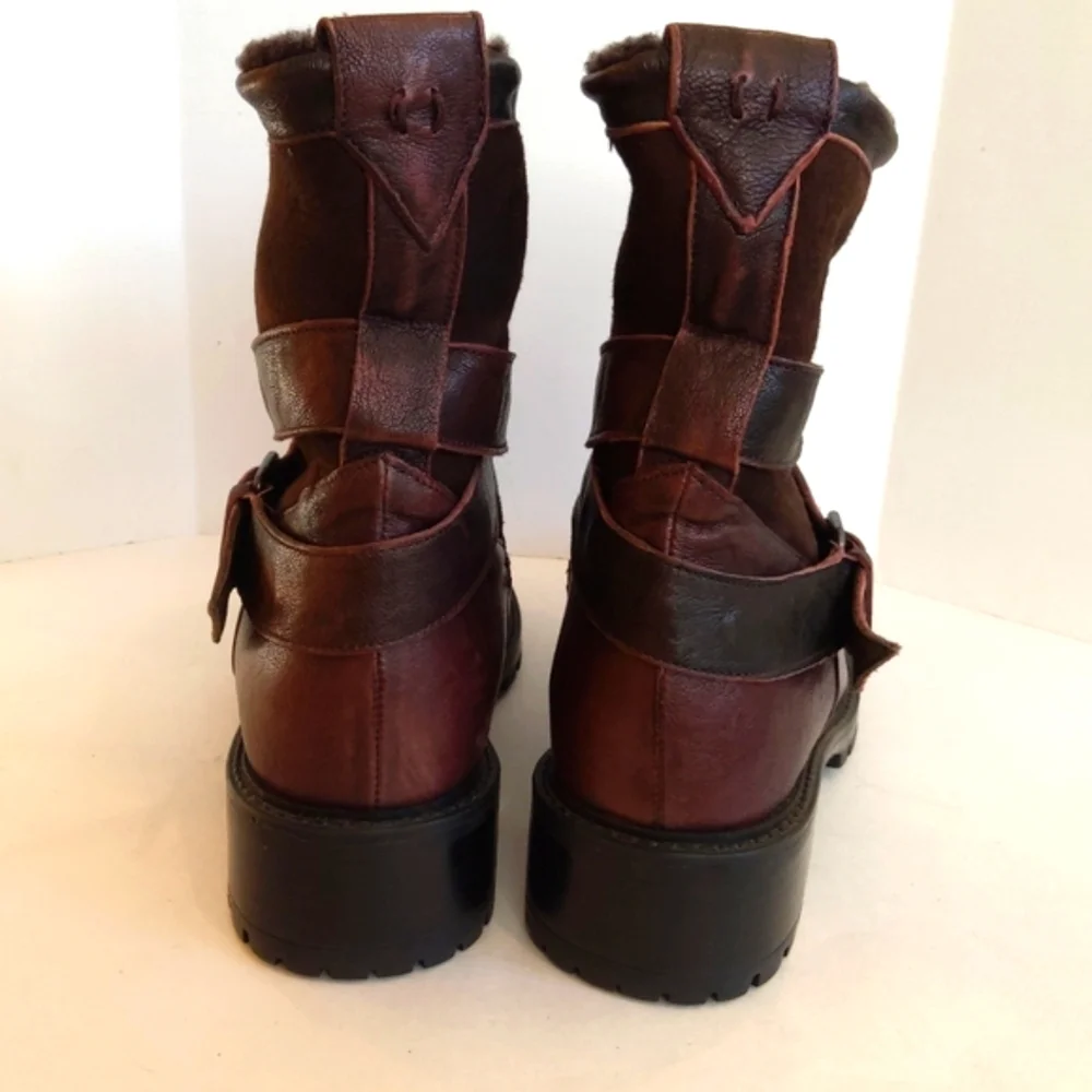 Ross & snow Emilina weatherproof shearling winter moto boots Lug Sole